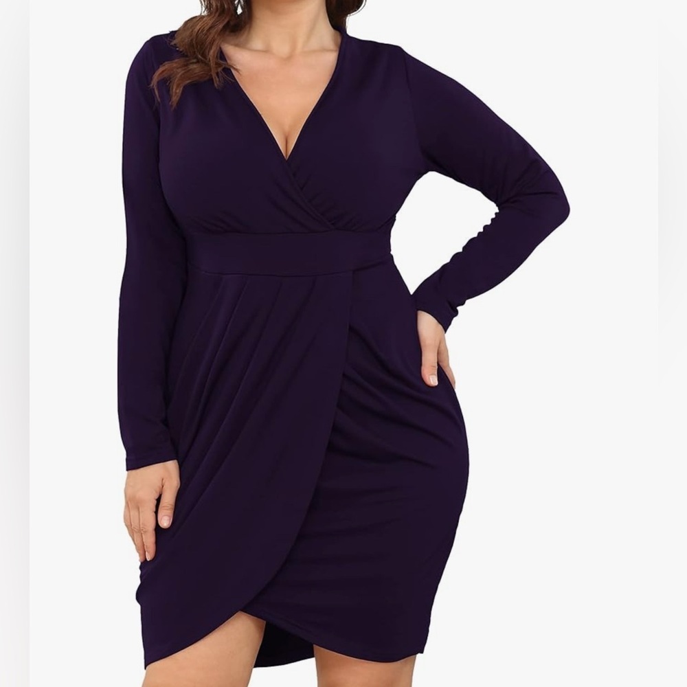 LilliYadi Black Faux Wrap Long Sleeve Dress